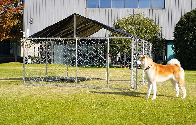Petonly Outdoor Dog Enclosure Heavy Duty Dog Kennel House Mesh Dog Big Cage Pet Kennel Steel Fence with Secure Lock(118”x 118”)
