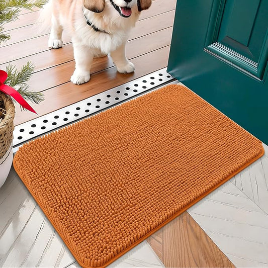 OLANLY Dog Door Mat for Muddy Paws 24x16, Absorbs Moisture and Dirt, Absorbent Non-Slip Washable Doormat, Quick Dry Chenille Mud Mat for Dogs, Entry Indoor Entryway Carpet for Inside Floor, Clay