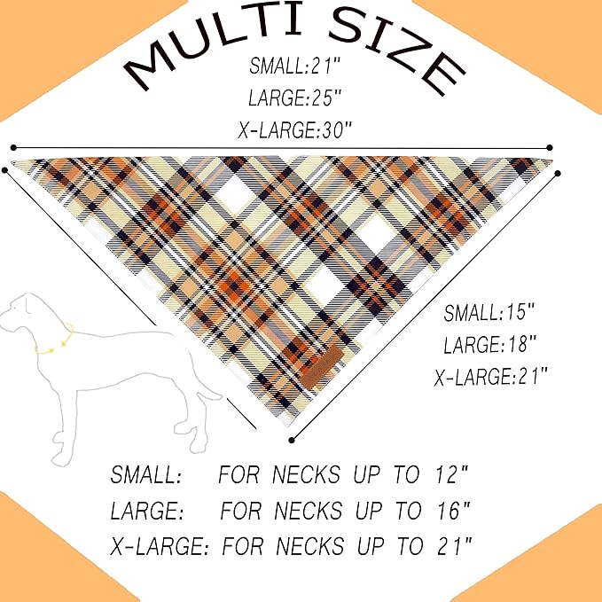 Realeaf Fall Dog Bandanas 2 Pack, Reversible Orange Plaid Holiday Pet Scarf for Boy and Girl, Premium Durable Fabric, Halloween Thanksgiving Bandana for Small and Medium Dogs (Small)