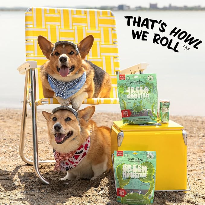 Polkadog Green Monstah Bones Crunchy Treats - Dog Treat for Small & Large Dogs with Vitamin-Rich Kelp, Omega-3, Protein - New England Green Crab & Kelp Blend - Training Size