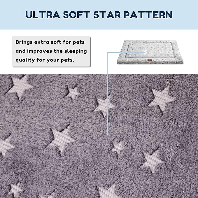 WESTERN HOME Dog Bed for Crate, High Resilience Foam Dog Crate Mat Kennel Pad with Soft Wavy Plush Comfortable Anti-Slip Washable Bed for Large Medium Small Dogs & Cats