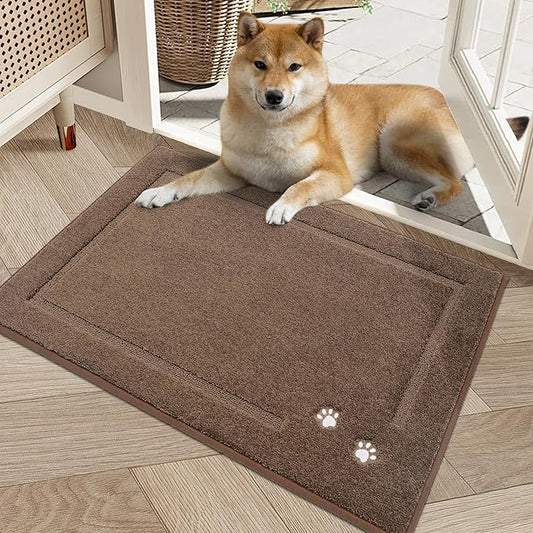 BEQHAUSE Dog Door Mat for Muddy Paws 20"x32" Dirt Trapper Absorbent Doormat Non Slip Entryway Rugs Washable Stain Resistant Welcome Floor Mat Soft Low-Profile for Front Back Door, Brown