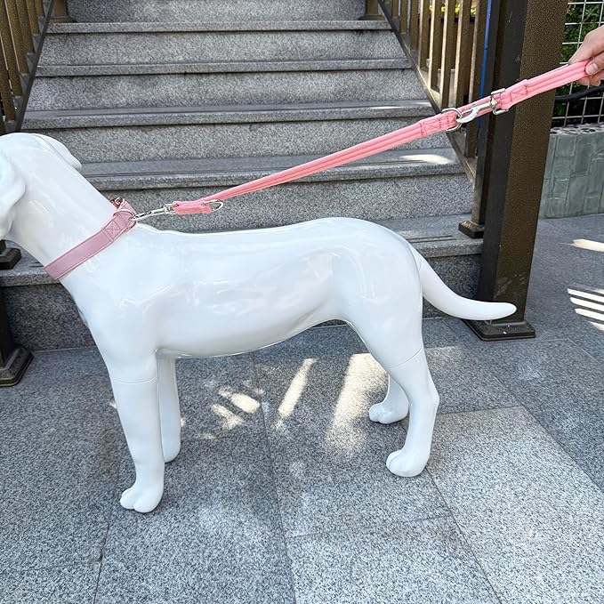 Double Ended Dog Leash,for Obedience Training Easy to Use,Lightweight,Soft for Large and Medium Dogs (Pink, 1M*2.5CM)