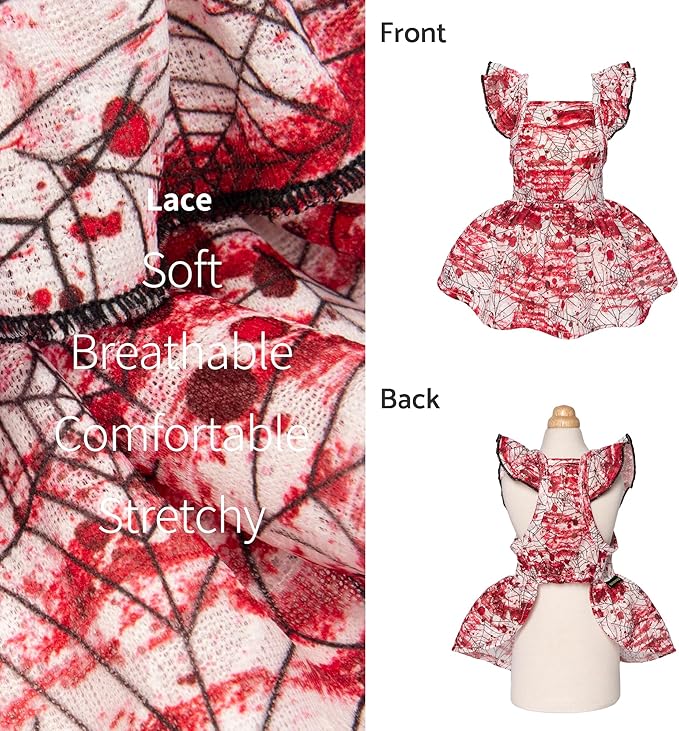 Fitwarm Halloween Spiderweb Dog Dress, Funny Dog Halloween Costumes, Doggy Clothes for Small Dogs Girl, Pet Apparel, Red, White, Black, XS