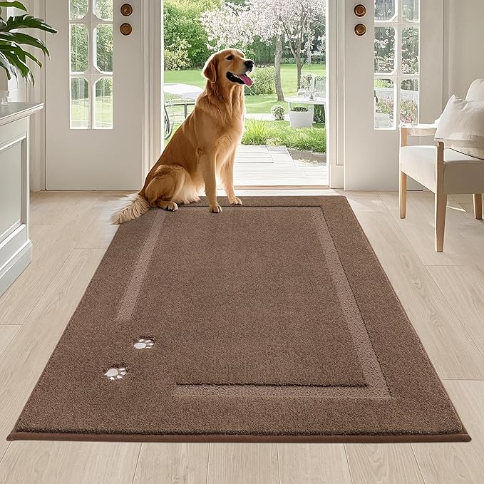 BEQHAUSE Dog Door Mat for Muddy Paws 36"x60" Dirt Trapper Absorbent Doormat Non Slip Entryway Rugs Washable Stain Resistant Welcome Floor Mat Soft Low-Profile for Front Back Door, Brown