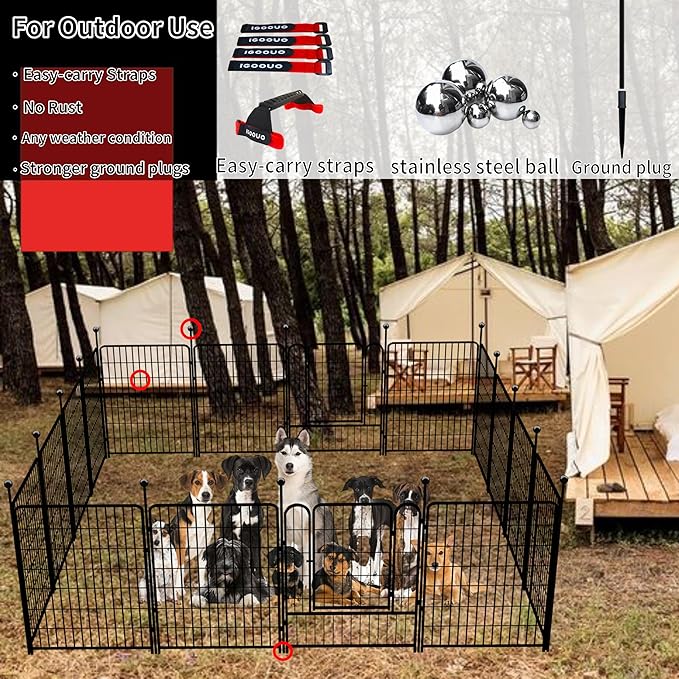 Dog Playpen Outdoor for Medium/Large Dogs 36'' High,4 Add-on Heavy Duty Dog Playpen Panels with Rustproof and Sturdy Stakes, 3ft Dog Fence for RV Camping