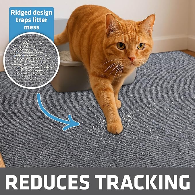 Drymate Cat Litter Trapping Mat, (Ridged Design), Traps Litter & Mess from Box, Soft on Kitty Paws, Absorbent, Waterproof, Urine-Proof, Machine Washable, Durable, (USA Made) (28" x 36")
