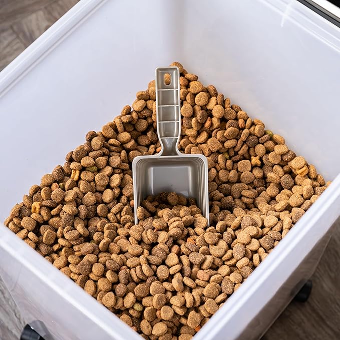 IRIS USA Airtight Dog Food Storage Container, Up to 54 lbs, Attachable Wheels, For Dog Cat Bird and Other Pet Food Storage Bin, Keep Fresh, Translucent Body, Easy Mobility, 2 Pack, Black