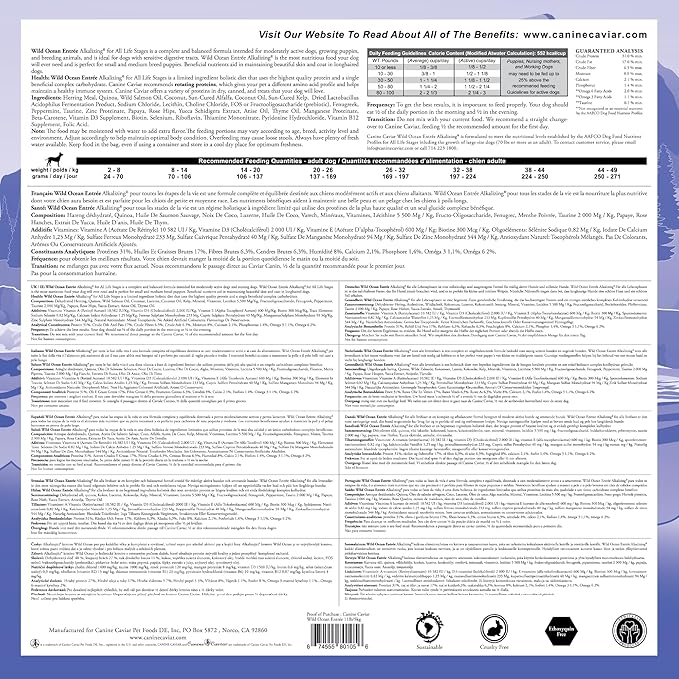 Canine Caviar - Wild Ocean: Herring & Teff Alkaline Dry Dog Food, Limited Ingredients, Gluten-Free, Based on Science & Research, Veterinary Alternative Diet (11 Pound Bag)