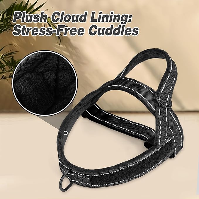 Forestpaw No Pull Dog Harness with Large Handle,Slip on Reflective Vest with Quick Release Buckle,Comfortable Flannel Lining for Medium Large Dogs Walking Training (Includes 3 Patches),Black XL