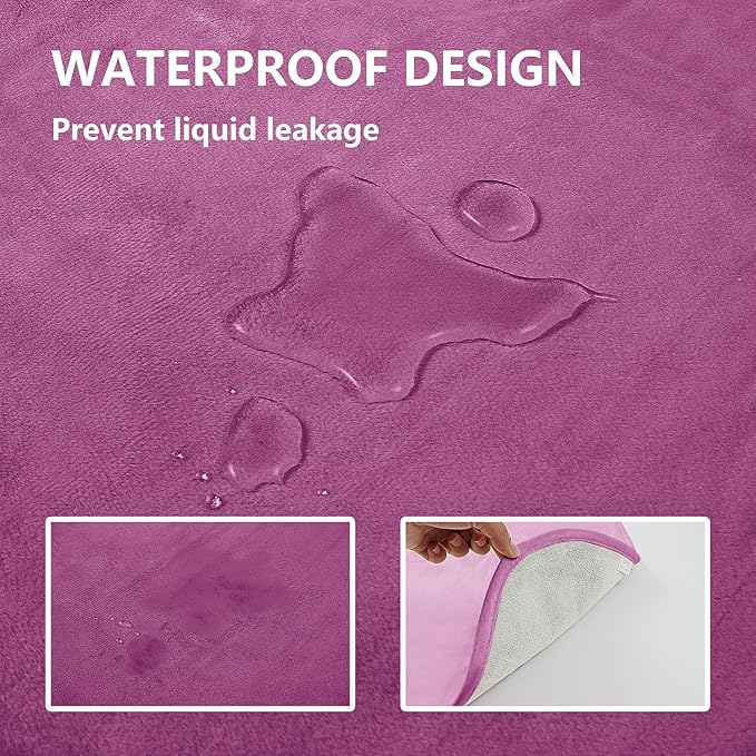 Waterproof Blanket for Bed Protection, Washable Dog Blankets for Couch, Soft Reversible Pet Throw Furniture Protector Cover for Sofa-82"x120",Purple+Cream