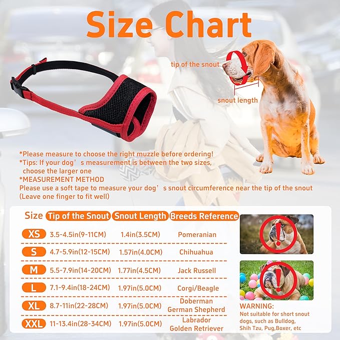 Dog Muzzle, Soft Breathable Muzzle for Small Medium Large Dogs, Air Mesh Nylon Muzzle Cover Prevent Biting Barking Chewing, Adjustable Drinkable Pet Muzzle 6 Sizes(Red,M)