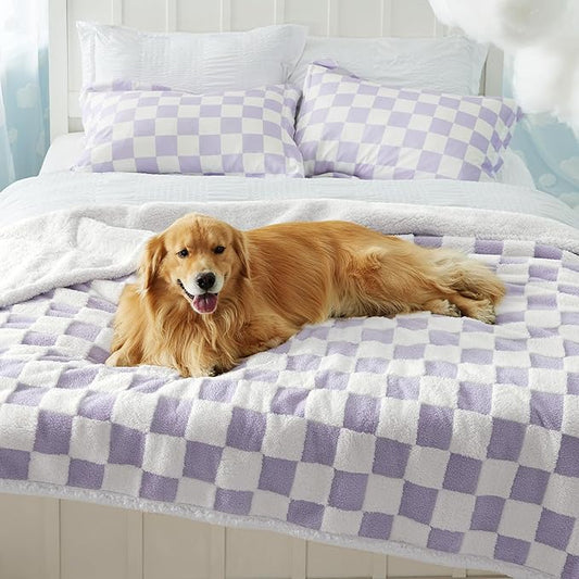 LE SURE Waterproof Dog Blanket for Large Dogs - Washable Double Sided Dog Blankets with Warm Jacquard Shag and Soft Sherpa Fleece, Pet Cat Blanket for Bed Protection, 3D Textured Cloud, Purple