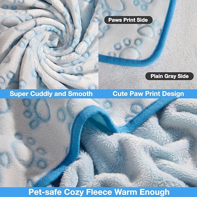 Stuffed Premium Soft Dog Couch Blanket, with Flannel Cute Paw Print, 30 * 70 inches, Cat Blanket Puppy Supplies Dog Products Stuff Essentials, Blue