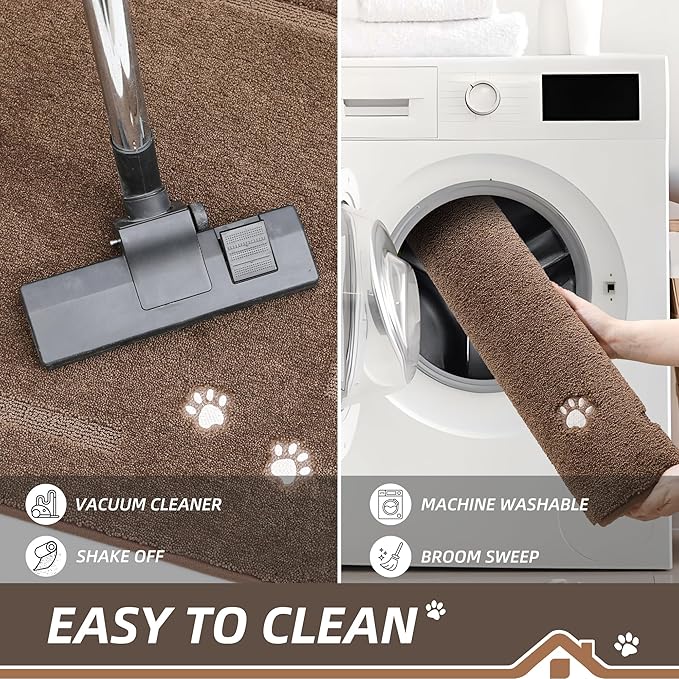 BEQHAUSE Dog Door Mat for Muddy Paws 36"x60" Dirt Trapper Absorbent Doormat Non Slip Entryway Rugs Washable Stain Resistant Welcome Floor Mat Soft Low-Profile for Front Back Door, Brown