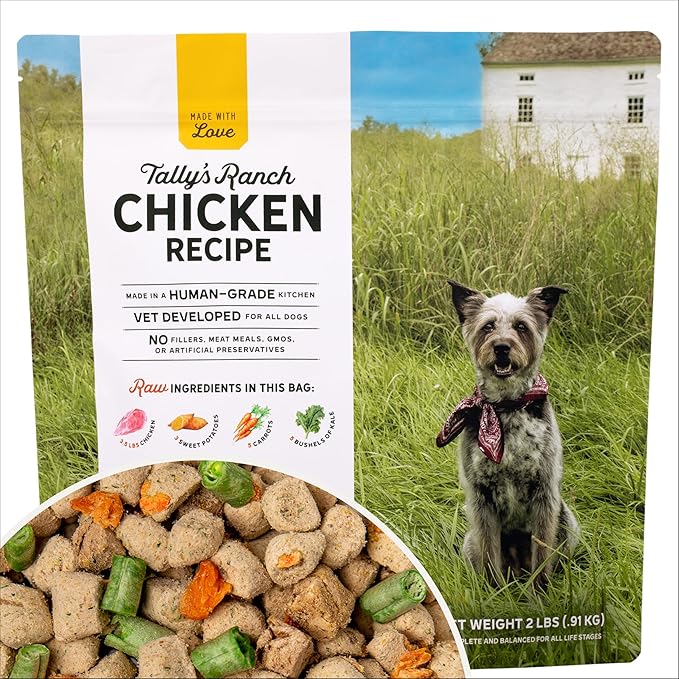 Tally's Ranch Freeze-Dried Raw Chicken Dog Food – 2lb Bag – High-Protein, Vet-Formulated, All-Natural, Complete & Balanced – Made in USA – Whole Food Ingredients