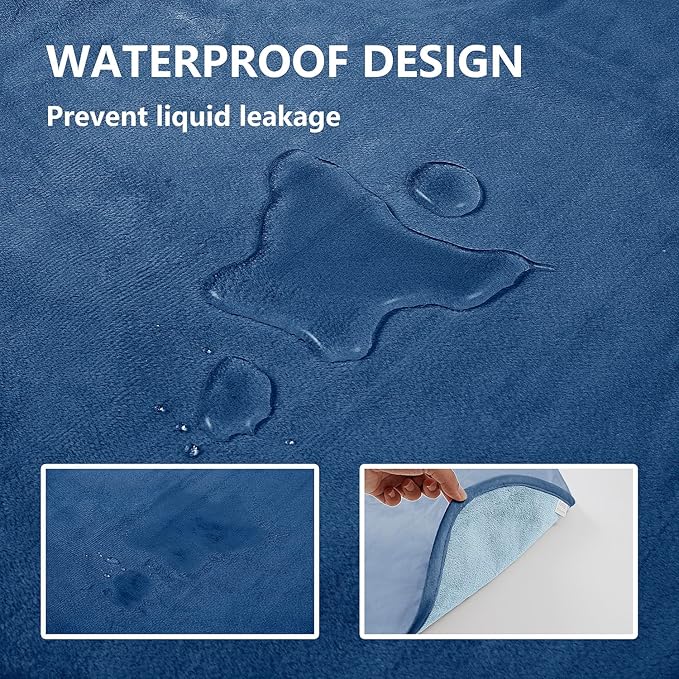 Waterproof Dog Blankets, Washable Pee Proof Pet Blanket for Couch, Soft Reversible Puppy Throw Furniture Protector Cover for Bed Sofa-68"x82",Navy Blue+Stone Blue