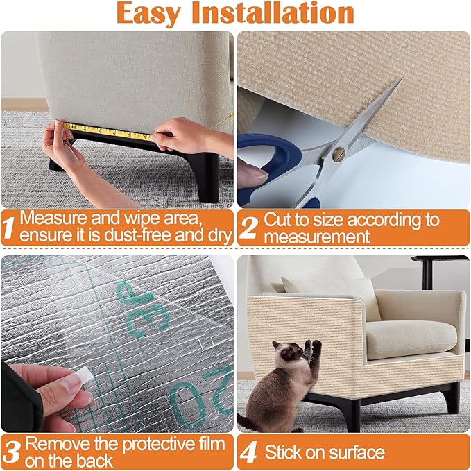 Cat Scratch Furniture Protector - 118" x 17" Trimmable Self-Adhesive Cats Claws Scratch Pads, DIY Cat Climbing Couch Protector for Scratch Post Cat Tree Replacement Indoor (Khaki)