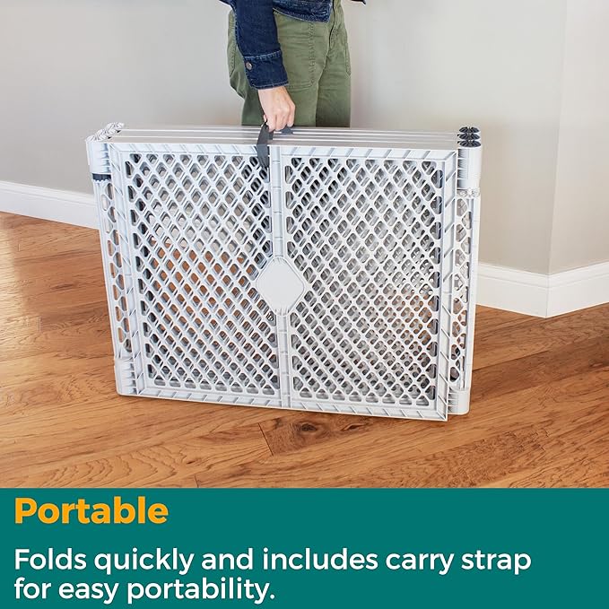 MyPet Petyard Passage: 5.5 Ft. Wide Customizable Folding Dog Playpen with Passage Flap-Door for Indoor/Outdoor. Made in USA. 6-Panel Puppy Playpen. Freestanding Play Pen Dog Gate 26" Tall, Light Gray