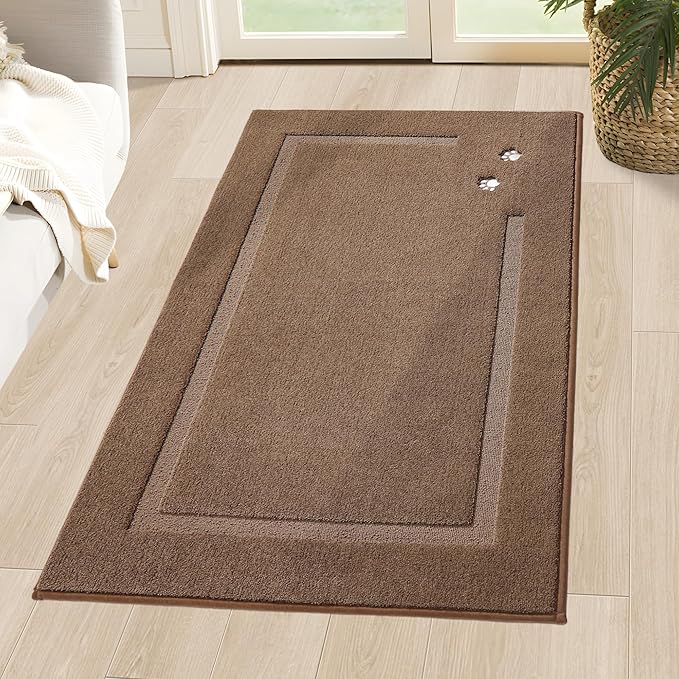BEQHAUSE Dog Door Mat for Muddy Paws 36"x60" Dirt Trapper Absorbent Doormat Non Slip Entryway Rugs Washable Stain Resistant Welcome Floor Mat Soft Low-Profile for Front Back Door, Brown