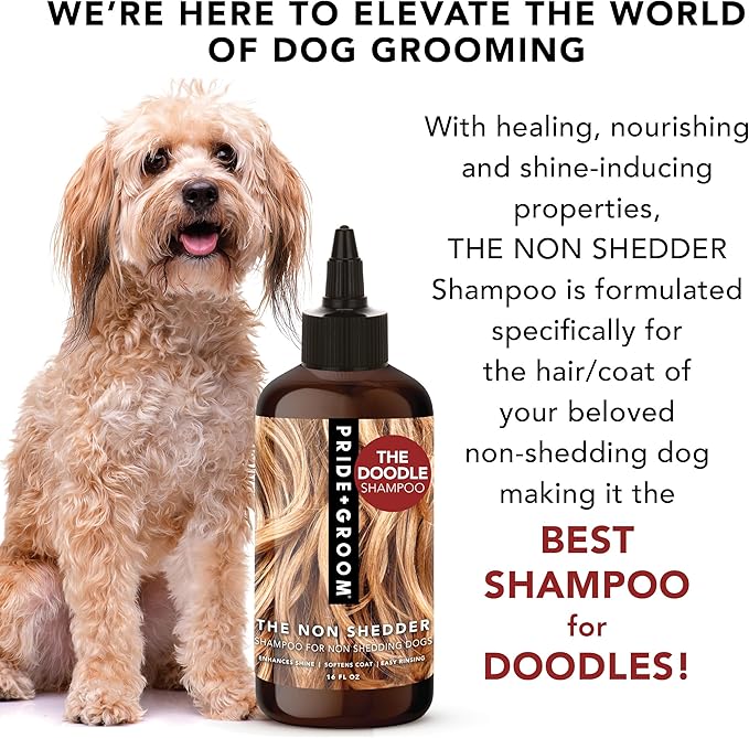 Pride and Groom The Non Shedder | Dog Grooming Shampoo for Doodles and Dogs That Do Not Shed | Tearless All Natural Body Wash with Coat-Specific Ingredients That Enhance Shine – 16oz (Pack of 2)
