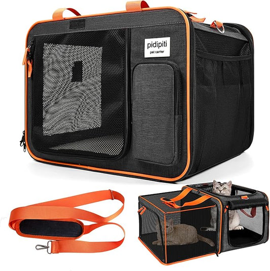 20 x 14 x 14 inches Expandable pet Carrier for 1 Large cat Under 25 lbs,2 Medium Cats/Rabbits 20 lbs+, 1 Small Dog Under 15 lbs,cat Crate/Bag for Short Trip/Long Distance car Travel