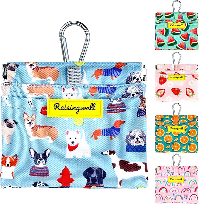 Dog Treat Pouch,Cotton Pocket Sized Training Holder, Hand Free Walking Funny Bag with Carabiner, Self-Closing Pet Feed Snack Reward, Behavior Aids for Puppy Travel or Outdoor Use（Dog Puzzle）