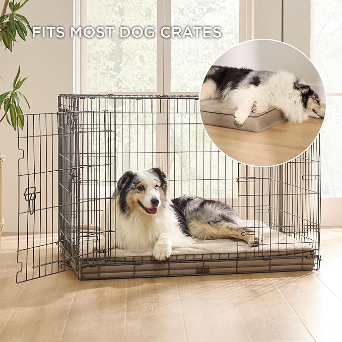 Bedsure Memory Foam Dog Crate Bed for Extra Large Dogs - XL Orthopedic Pet Beds with Removable Washable Cover and Nonskid Bottom - Plush Flannel Fleece Top Pet Mat, Khaki
