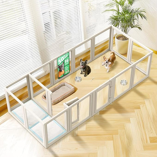 FXW AuraSpace Acrylic Indoor Dog Playpen for Small and Medium Dogs, 30 Inch, 16 Panels, White