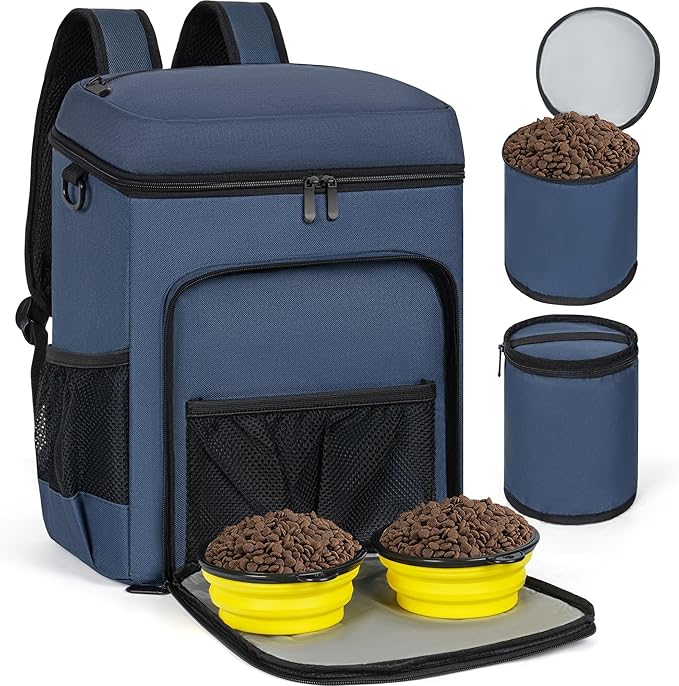 ANILD Dog Travel Backpack - Airline Approved Double-layer Pet Travel Backpack with 2 Food Storage Bag and 2 Foldable Silicone Bowls for Hiking & Camping