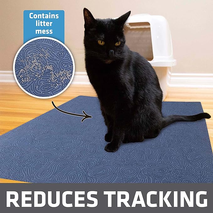 Drymate XL Original Cat Litter Mat, Contains Mess from Box, Protects Floors, Urine-Proof, Machine Washable, Soft on Kitty Paws, Absorbent, Waterproof (USA Made, Recycled Content)(29”x36”)(Blue Stucco)