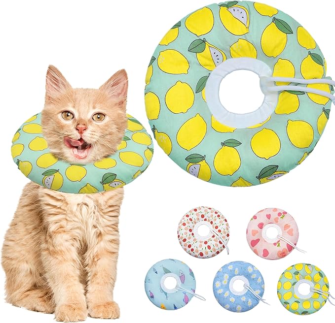 Cat Cone Collar Soft, Adjustable Cat Recovery Collars Kitten Cones to Stop Licking, Cute Donut Neck Collar After Surgery, Elizabethan Collar for Cats After Spay (Green Lemon, Small)