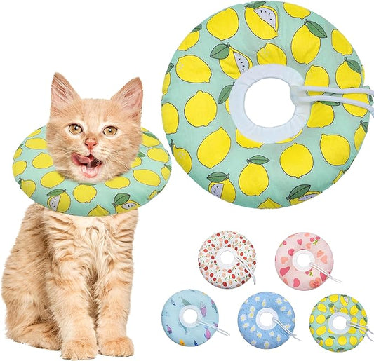 Cat Cone Collar Soft, Adjustable Cat Recovery Collars Kitten Cones to Stop Licking, Cute Donut Neck Collar After Surgery, Elizabethan Collar for Cats After Spay (Green Lemon, Small)