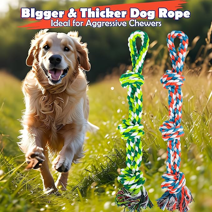 Dog Rope Toys for Aggressive Chewers, Nearly Indestructible Dog Toys Set for Large/Medium Dogs, Heavy Duty Natural Cotton Rope Chew Toy for Teething, Tug Toy 5 Pack