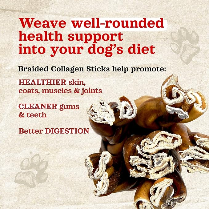 Natural Farm Braided Collagen Chews for Dogs (6 Inch, 5 Pack), Collagen Sticks, Natural Dog Chews, Long Lasting, for Small, Medium and Large Dogs, Odor-Free, Rawhide Alternative
