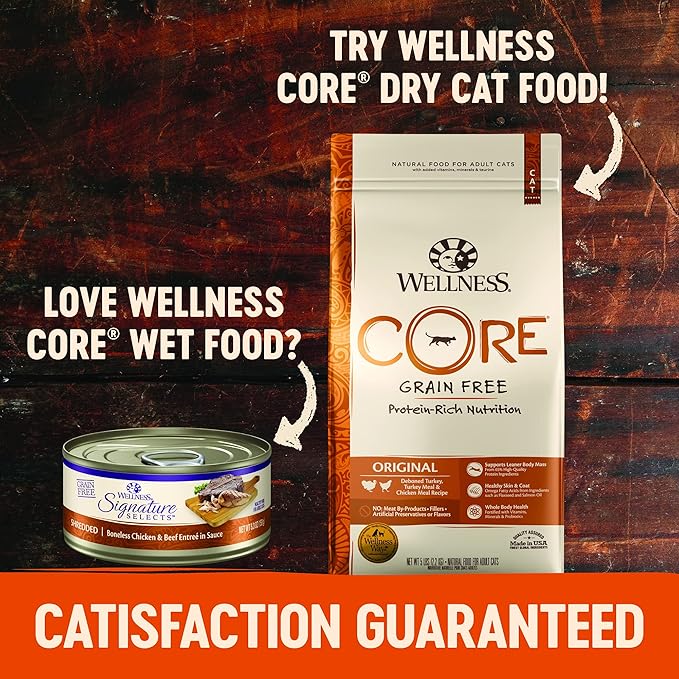 Wellness CORE Signature Selects Shredded Adult Wet Cat Food, Natural, Protein-Rich, Grain Free, 2.8 Ounce, 8 Pack (Poultry Variety Pack)
