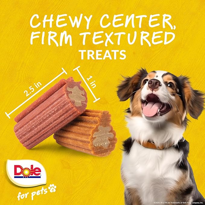 Dole Freshly Fetched Dog Chews, Strawberry & Pineapple Flavored Dog Treats, 7oz, No Wheat, Corn, Soy, Artificial Flavors, Colors, or Preservatives