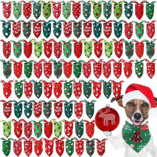 Preboun 100 Pcs Christmas Dog Bandanas Bulk Xmas Bandanas for Dogs Triangle Kerchief Bibs Scarf for Pet Xmas Costume Photo Props Accessories Pet Shops Adoption Events, 25 Styles(25.6 x 17.7 x 17.7)