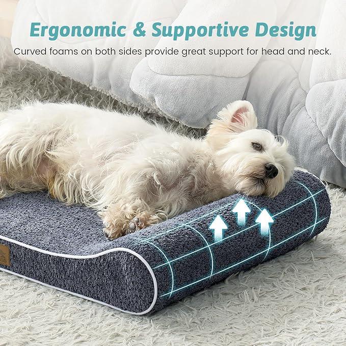Orthopedic Dog Bed for Medium Dogs up to 65 lbs - Removable Washable Cover with Waterproof Lining & Non-Skid Bottom, Cotton-Polyester Blend Boat-Shaped Lounger Mattress, M(36x24x5.5in), Blue