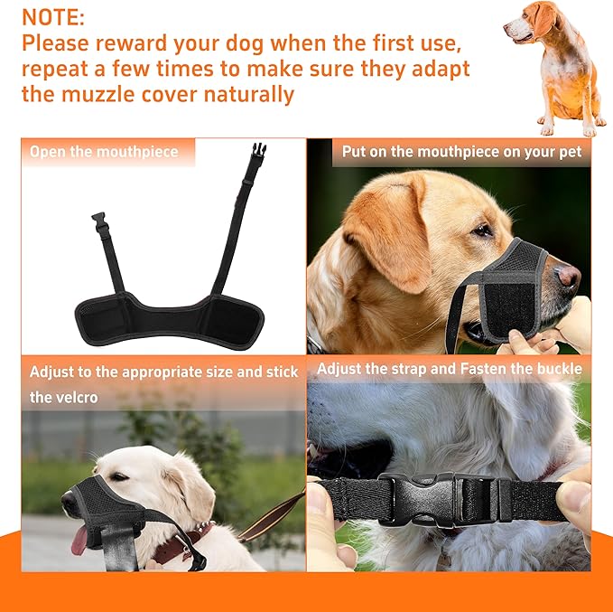 Dog Muzzle, Soft Breathable Muzzle for Small Medium Large Dogs, Air Mesh Nylon Muzzle Cover Prevent Biting Barking Chewing, Adjustable Drinkable Pet Muzzle 6 Sizes(Black,S)