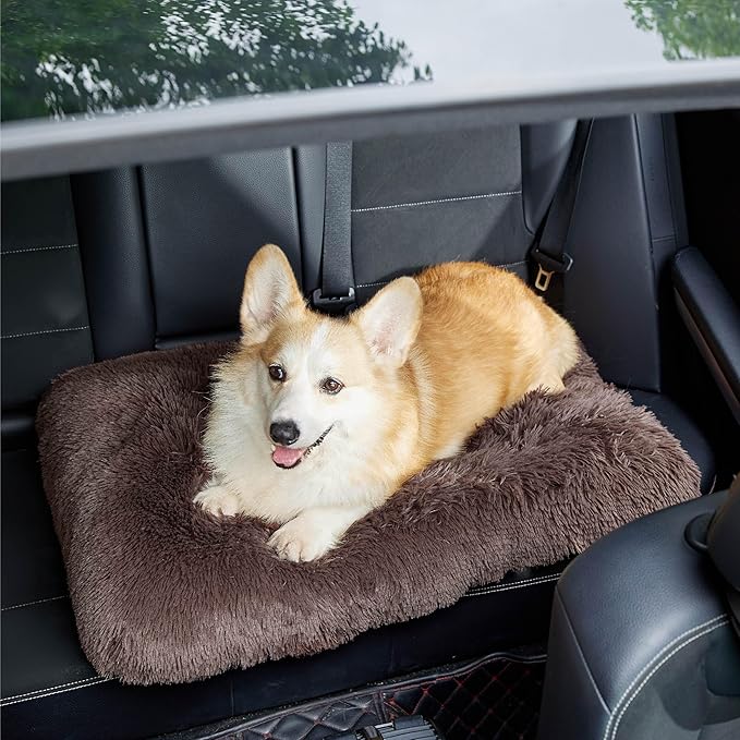 Bedsure Washable Medium Dog Bed for Crate, Plush Calming Dog Crate Mat, Fluffy Pet Bed for Medium Sized Dogs, Plush Soft Comfort Sleeping Mat for Puppy, Anti-Slip Pet Kennel Pad, 29" x 21", Dark Brown