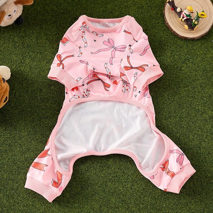 Dog Pajamas Onesie for Small & Medium Dogs - Polyester, Cozy, Wrinkle-Resistant Four-Legged Apparel (Light Pink, Medium)