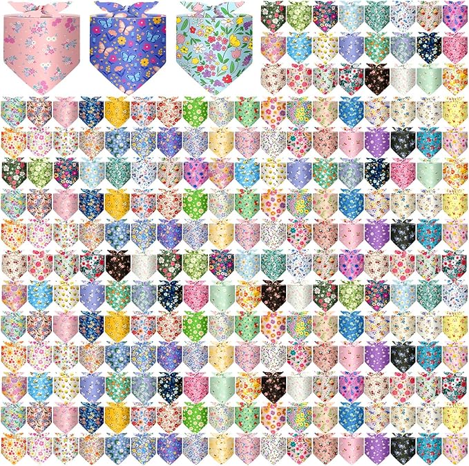 Geyoga 240 Pcs Halloween Dog Bandanas Bulk Thanksgiving Pet Bandanas Adjustable Fall Triangle Dog Grooming Scarf Bibs Kerchief for Small Medium Large Cats Pet Costume A(Floral)
