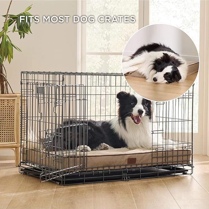 Bedsure Memory Foam Dog Beds Large Sized Dog - Orthopedic Pet Beds for Crate with Removable Washable Cover and Nonskid Bottom, Plush Flannel Fleece Top Pet Mat, Khaki