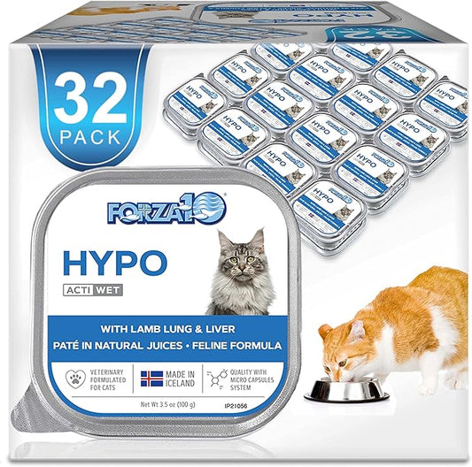Forza10 Wet Hypoallergenic Cat Food, Canned Wet Cat Food, for Adult Cats with Allergy and Skin and Coat Conditions, 32 Pack Case of 3.5 Ounce Each (Lamb)