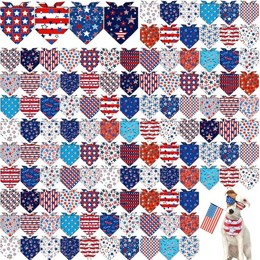 Sanwuta 120 Pcs Patriotic Dog Bandana Bulk American Flag Dog Bandanas Independence Day Pet Scarf Soft Triangle Scarfs for Small and Medium Pets, 30 Styles