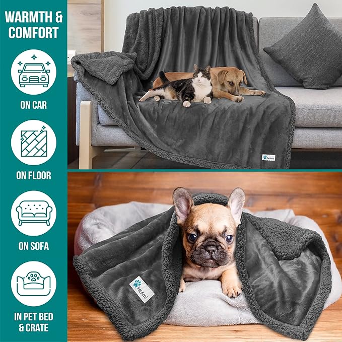 PetAmi Dog Blanket for Bed, XL Pet Blanket Large Dogs, Fleece Furniture Couch Cover Protector Sofa Car Crate Kennel, Soft Sherpa Cat Throw Plush Reversible Washable, Twin 60x80 Solid Dark Gray