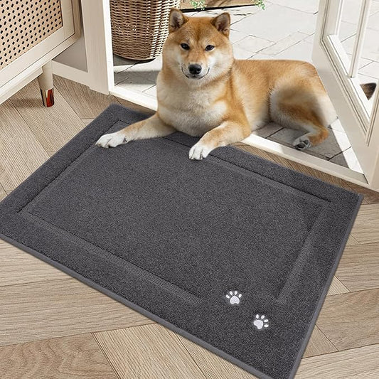 BEQHAUSE Dog Door Mat for Muddy Paws 20"x32" Dirt Trapper Absorbent Doormat Non Slip Entryway Rugs Washable Stain Resistant Welcome Floor Mat Soft Low-Profile for Front Back Door, Dark Grey