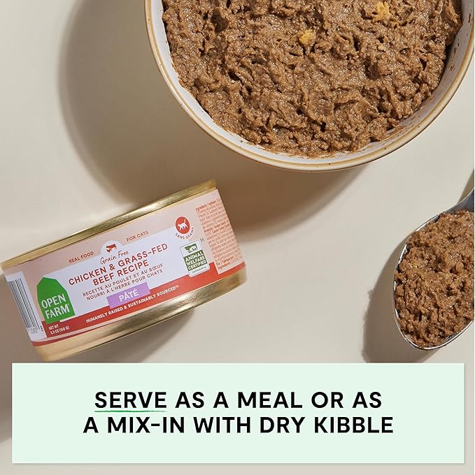 Open Farm Canned Cat Food, Paté for Complete & Balanced Nutrition, Grain-Free and Legume-Free Wet Cat Food, Chicken & Beef Recipe, 5.3oz Cans (Case of 12)