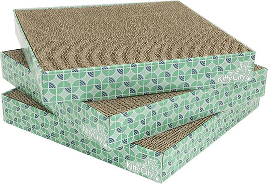 Kitty City Cat Scratcher Refill – 3-Pack Durable Corrugated Cardboard Scratch Pads with Catnip – Double-Sided for Longer Use, Cat Claw Maintenance & Furniture Protection - Size: 13.25" x 13.25"